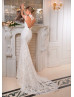 High Neck Ivory Lace Tulle Sheer Back Vintage Wedding Dress